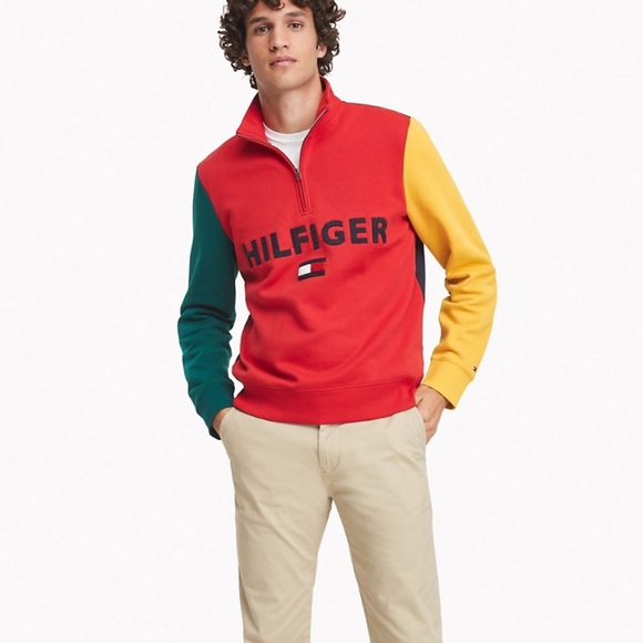 Tommy Hilfiger Men's Zip-Up Sweater - Red, Green, Yellow